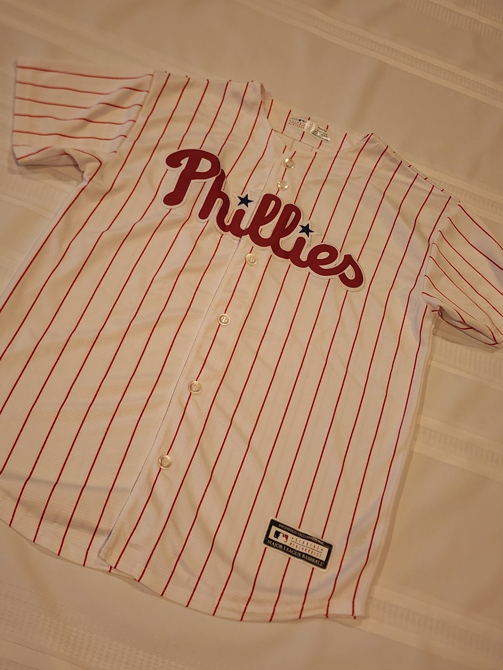 Genuine Merchandise Philadelphia Phillies White & Red Pinstripe Button-Up Jersey